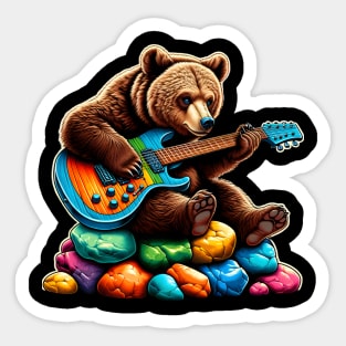 Cute Brown Bear Playing An Electric Guitar Sticker